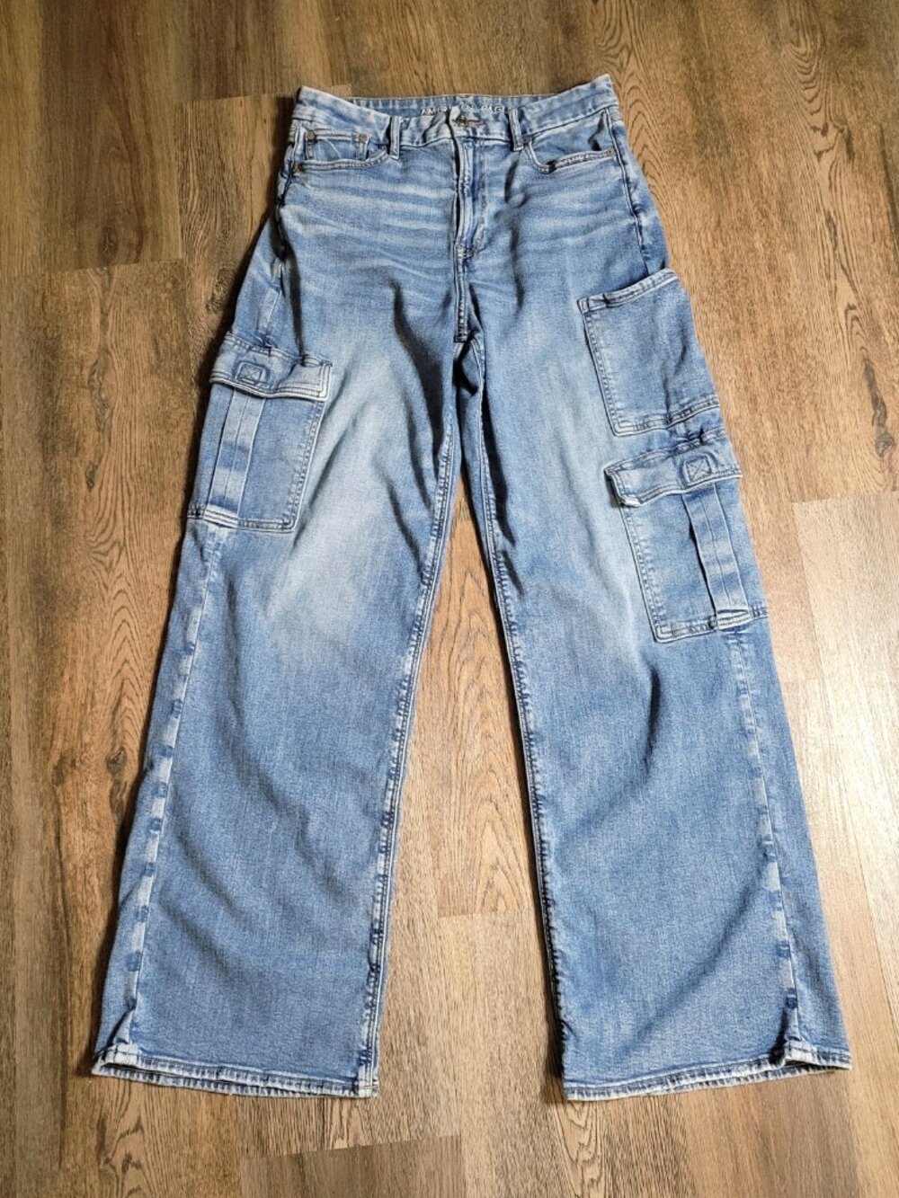 American Eagle Curvy Super High Rise Baggy Wide Leg Cargo Jeans Womens 10 X-Long
